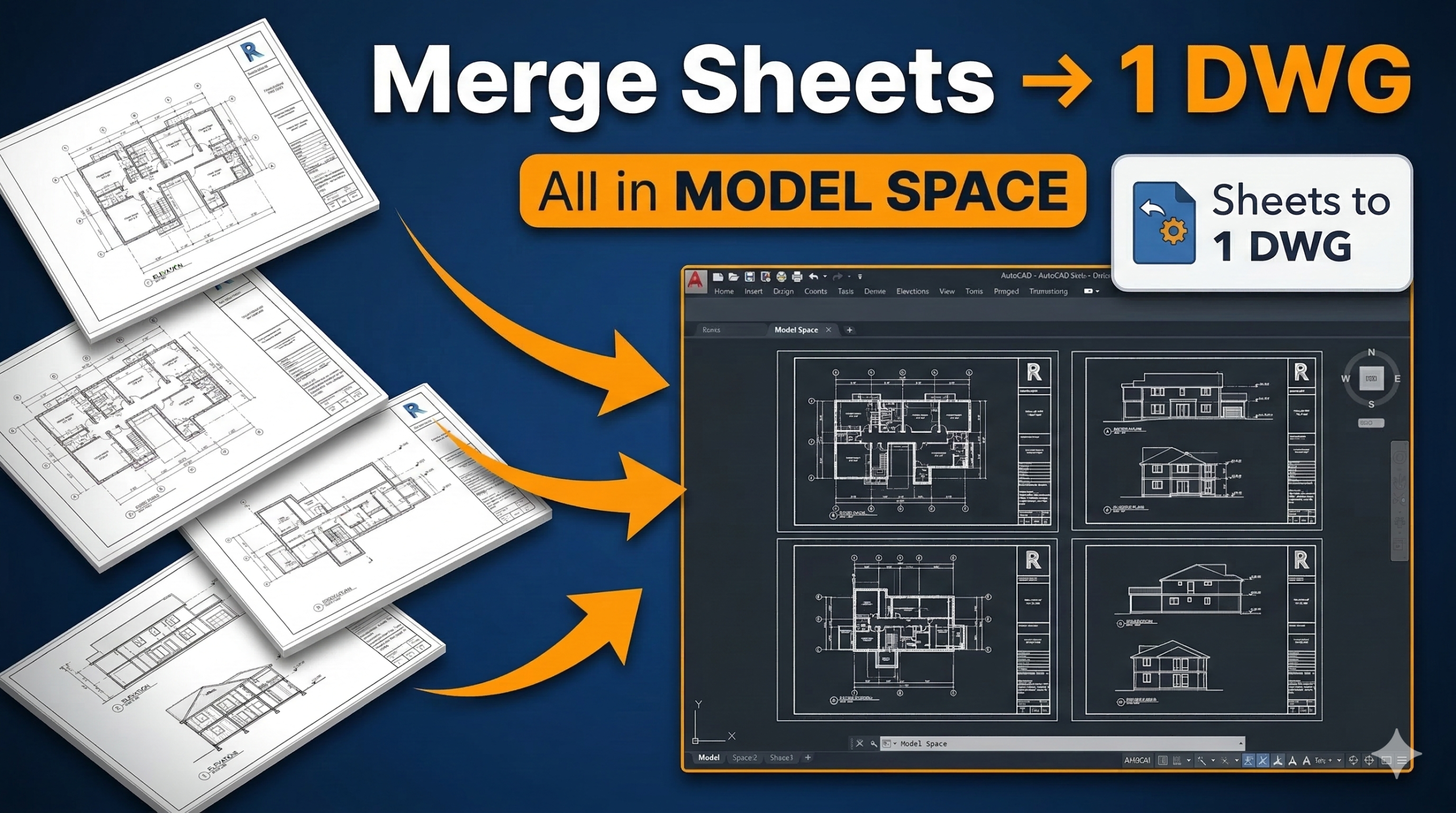 Interface of MLabs plugin showing how to export multiple sheets to dwg model space in Revit