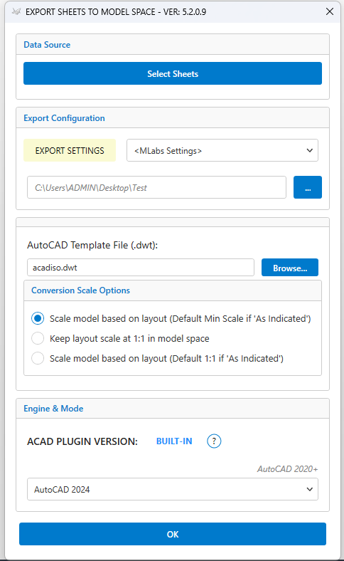 Export configuration settings for Revit to AutoCAD conversion