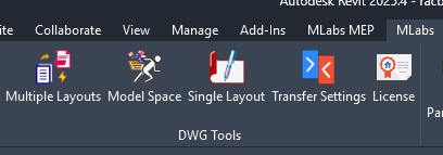 Locate the MLabs Export Sheets to DWG plugin tab in the Revit ribbon