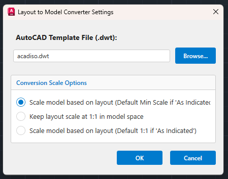Layout to model converter settings