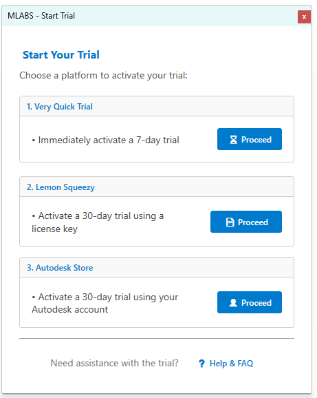 Trial options window