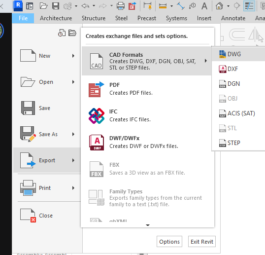 Revit layer mapping export menu