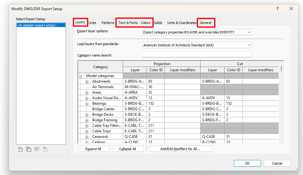 Revit Layers Tab Interface