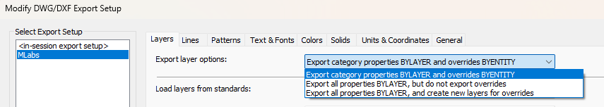 Export Layer Options Dropdown
