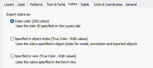Revit Colors Export Settings
