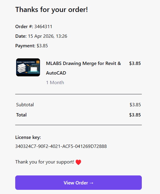 Order confirmation email