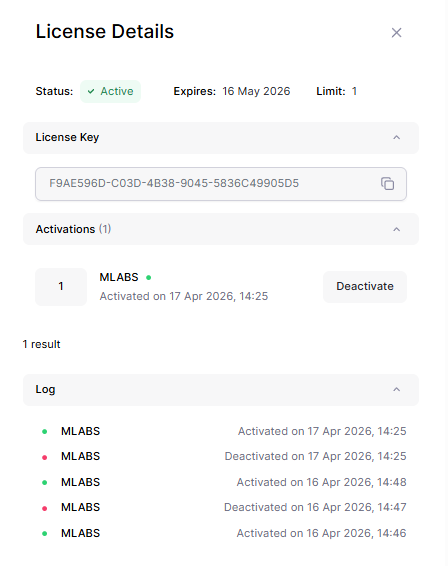 License Details and Deactivation