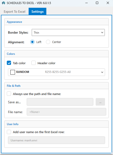Settings Configuration